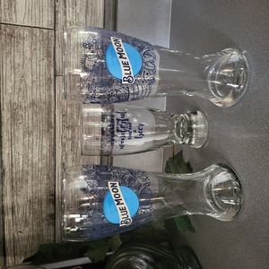 Blue Moon beer glasses plus an extra beer glass